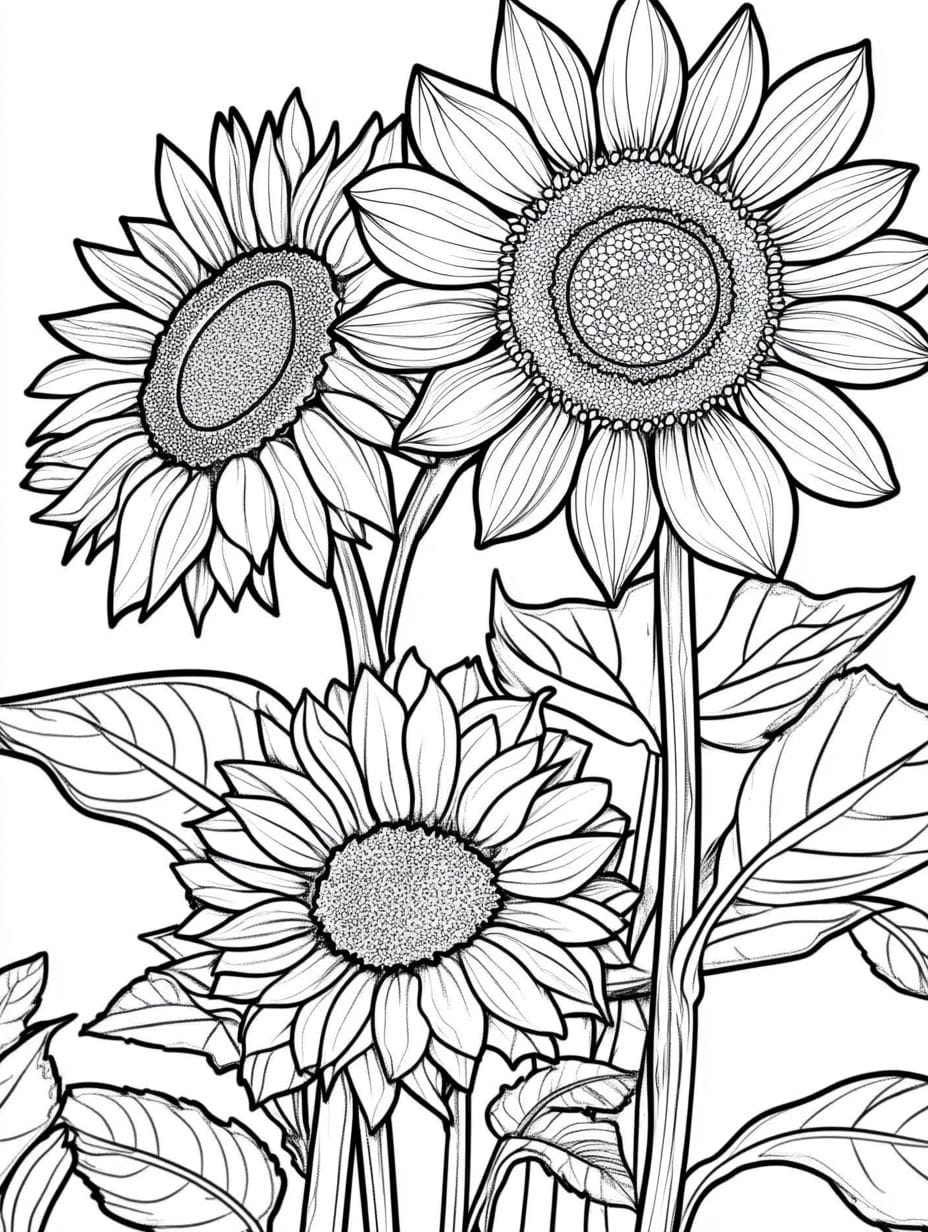 Alluring Sunflower Coloring Pages