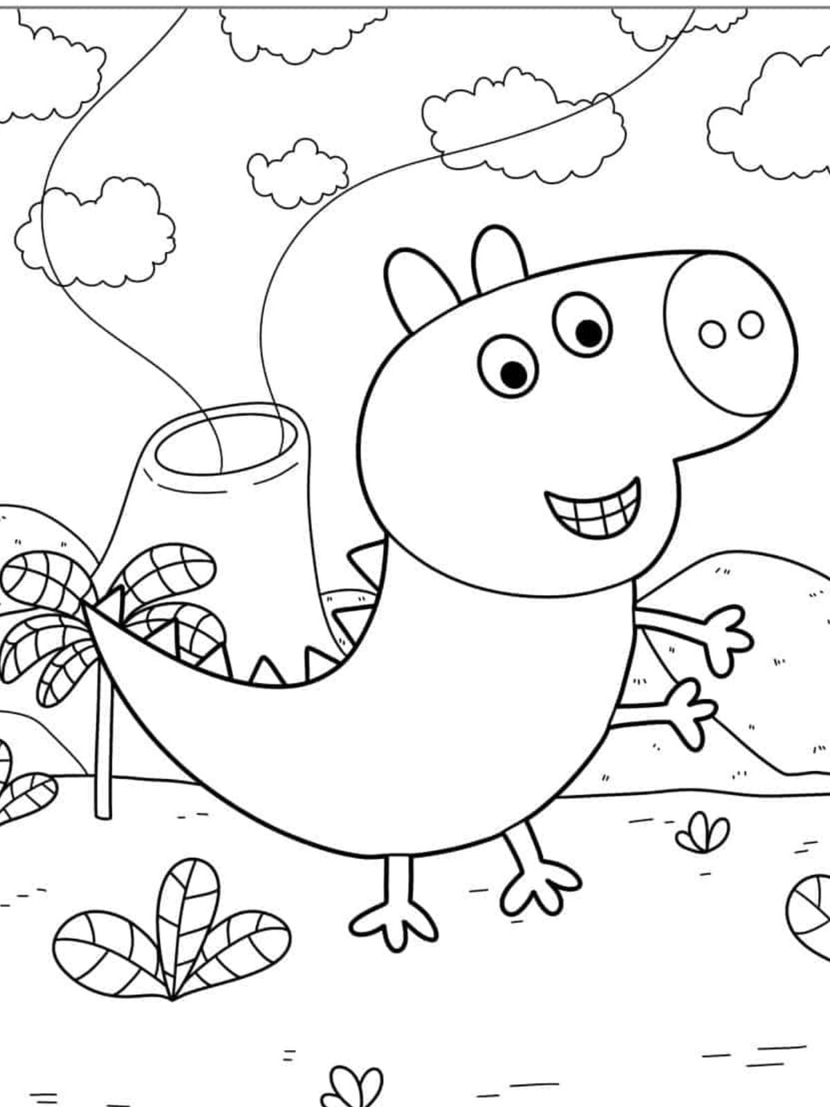 Dinosaur Peppa Pig Coloring Page