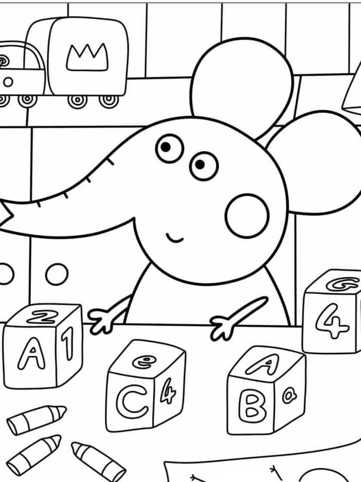 Emily The Elephant Playing With Wood Blocks Coloring Pages