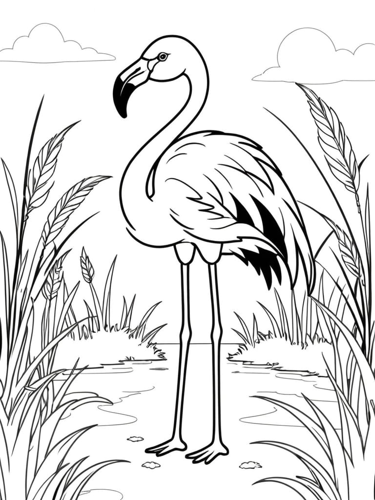 Flamingo Cloudy Sky Coloring Pages