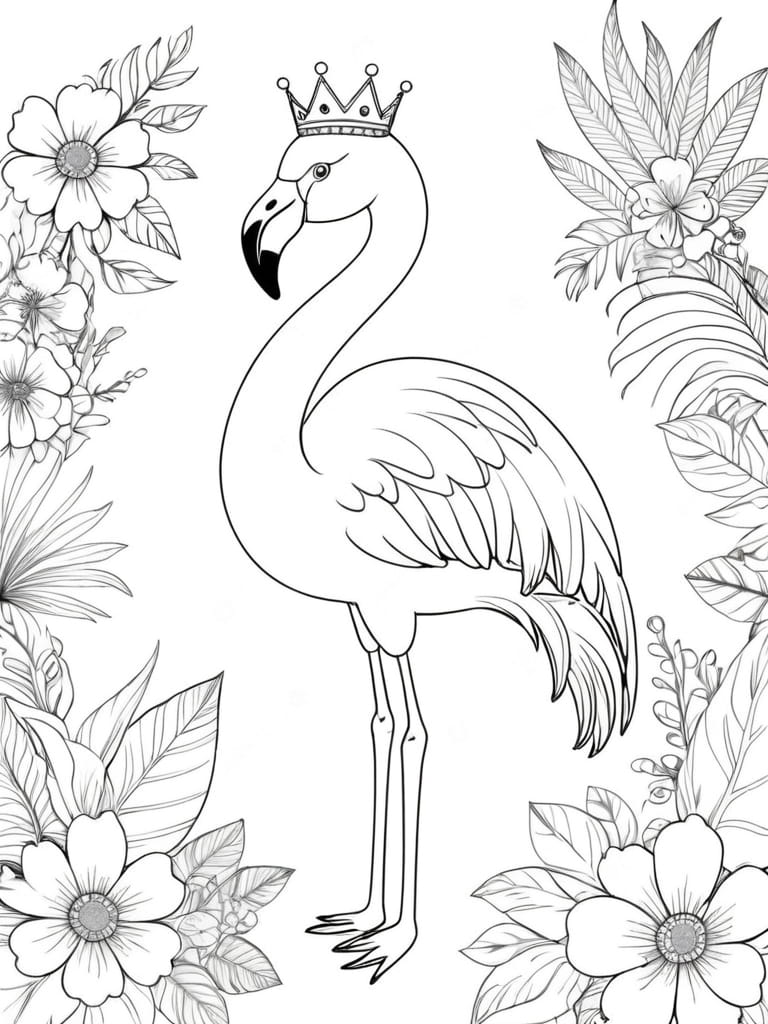 Flamingo Crowned Flowers Coloring Pages