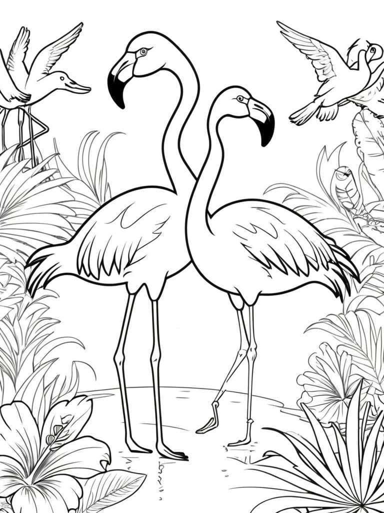 Flamingo Duo Nature Coloring Pages