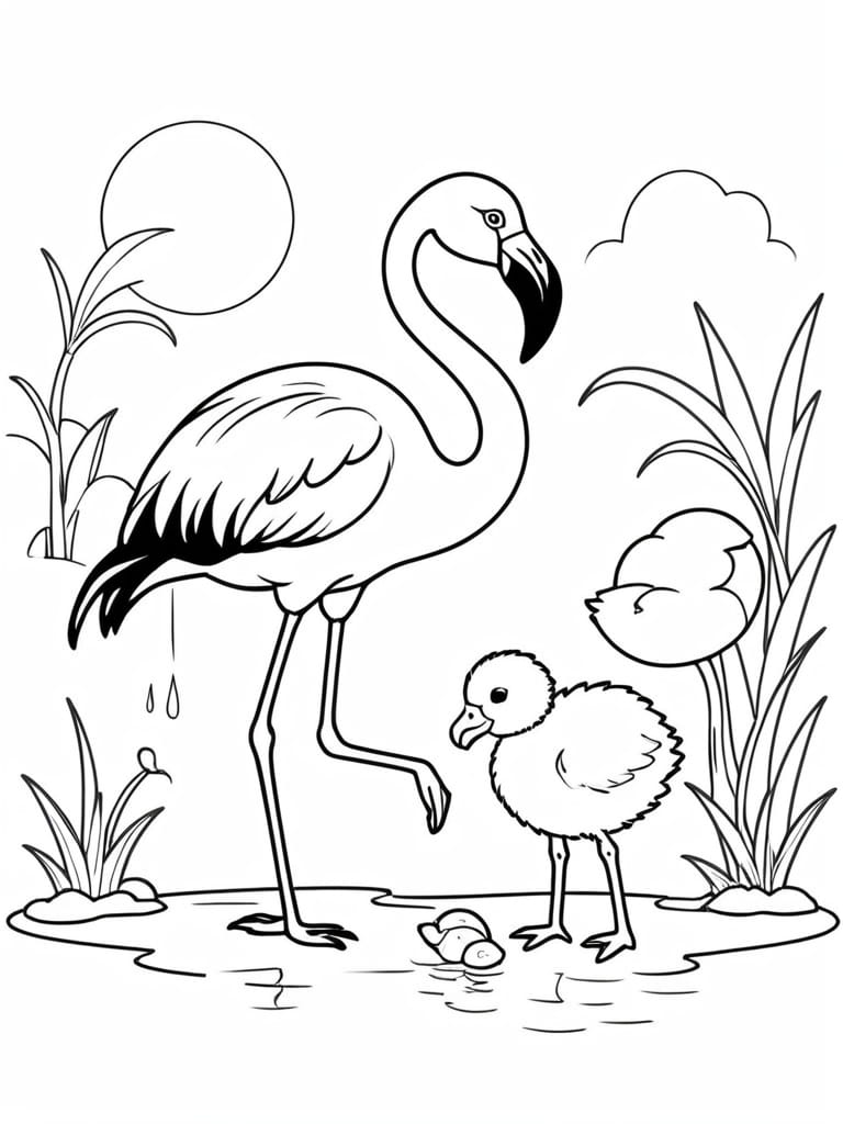 Flamingo Family Water Coloring Pages