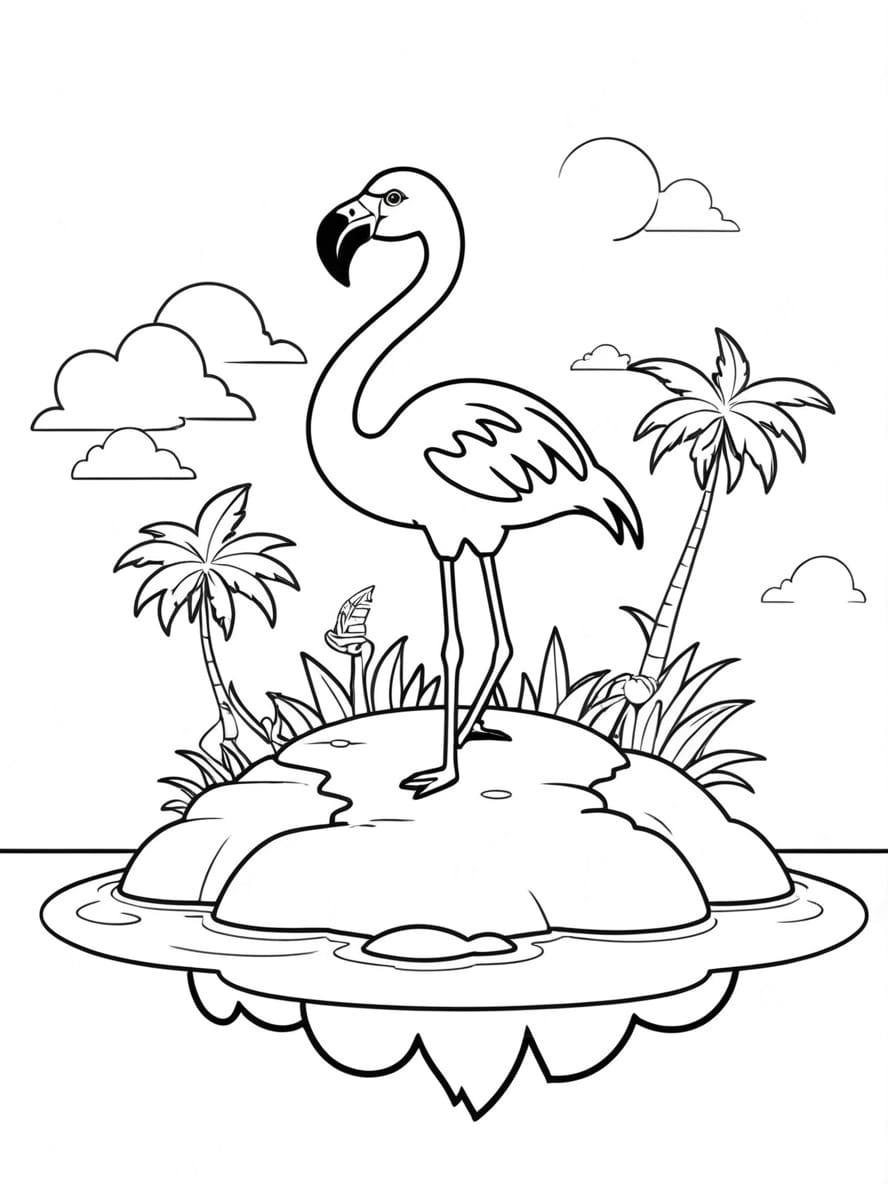 Flamingo Island Palm Trees Coloring Pages