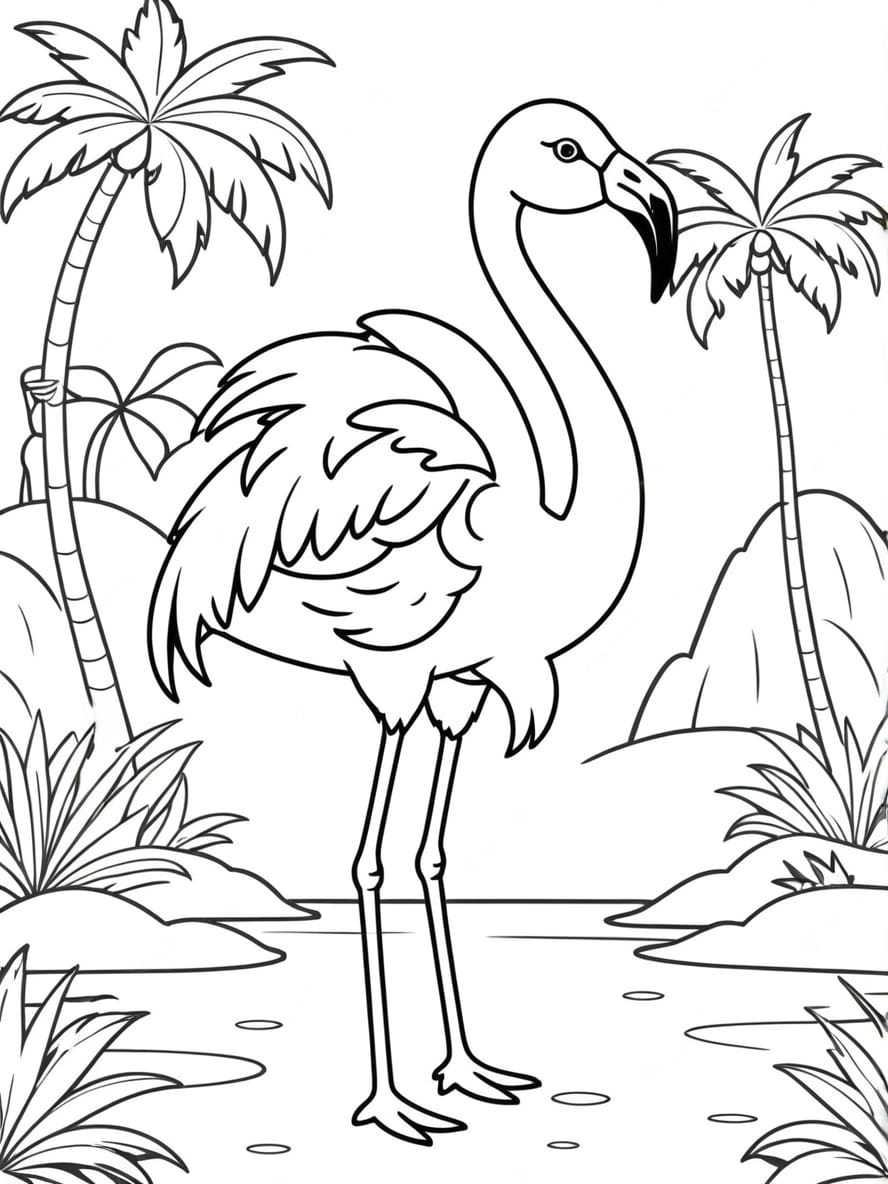 Flamingo Mountain Lake Coloring Pages