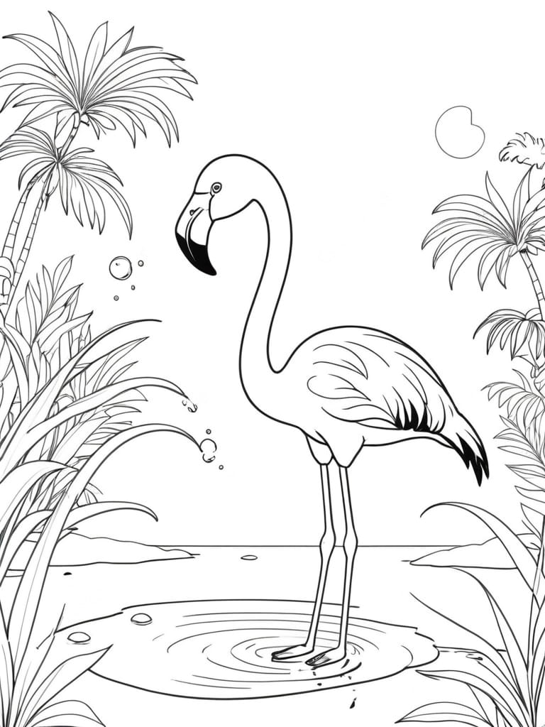 Flamingo Palm Trees Coloring Pages