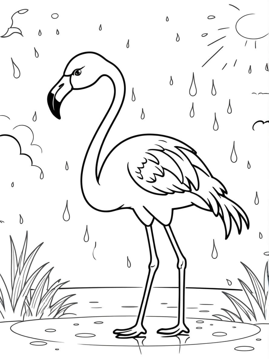 Flamingo Rainy Day Coloring Pages