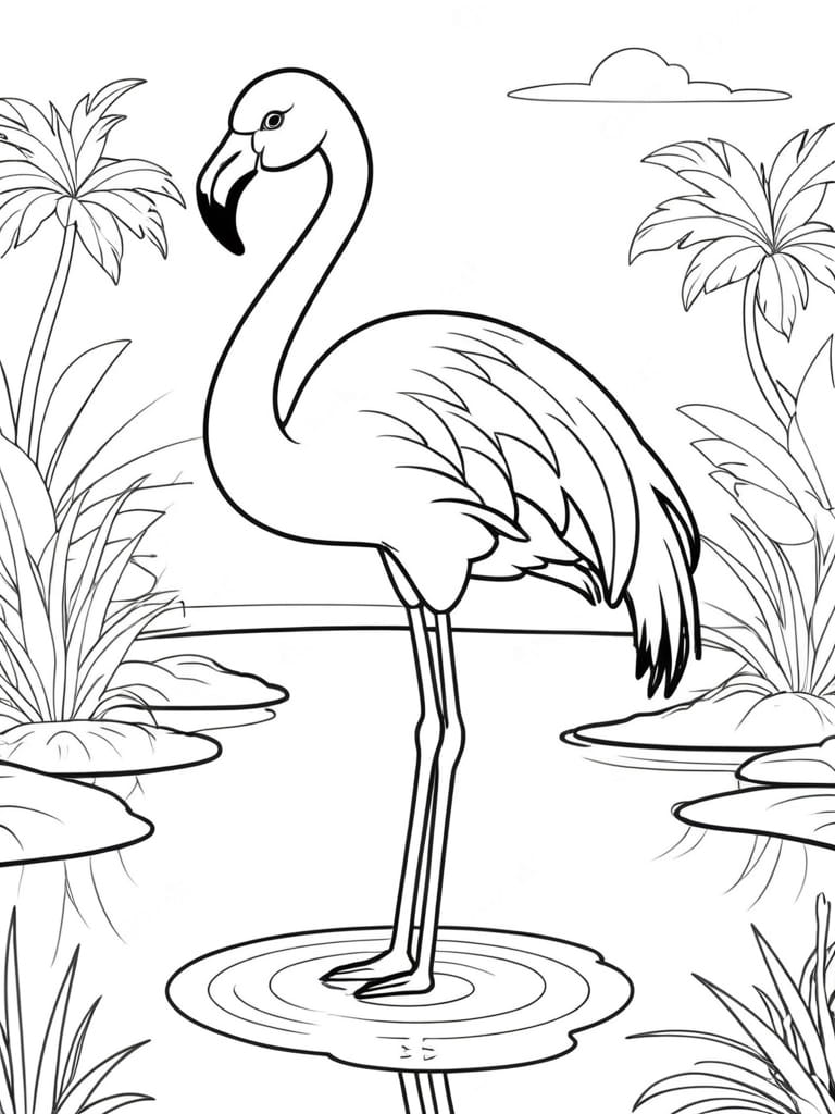 Flamingo Serenity Pond Coloring Pages