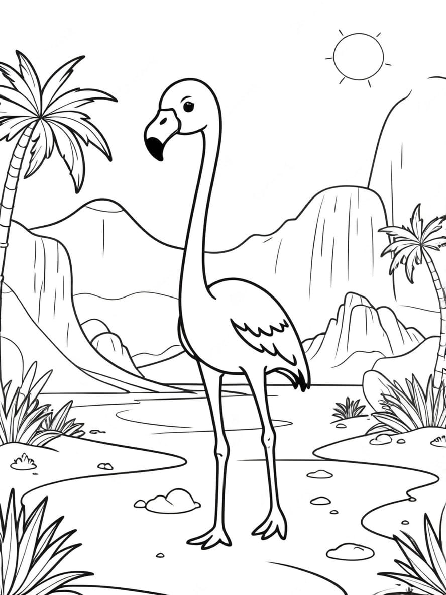 Flamingo Sunset Coloring Pages