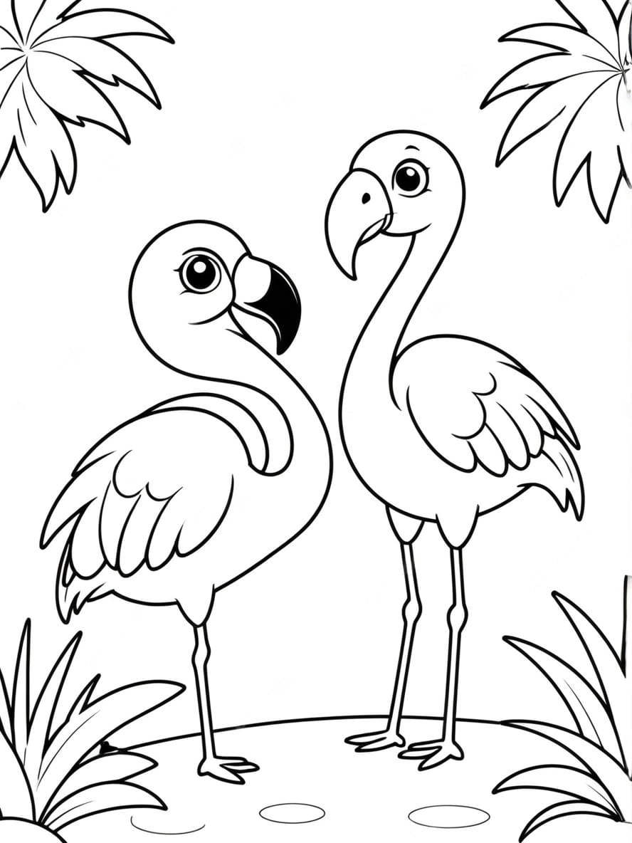 Flamingo Tropical Duo Coloring Pages