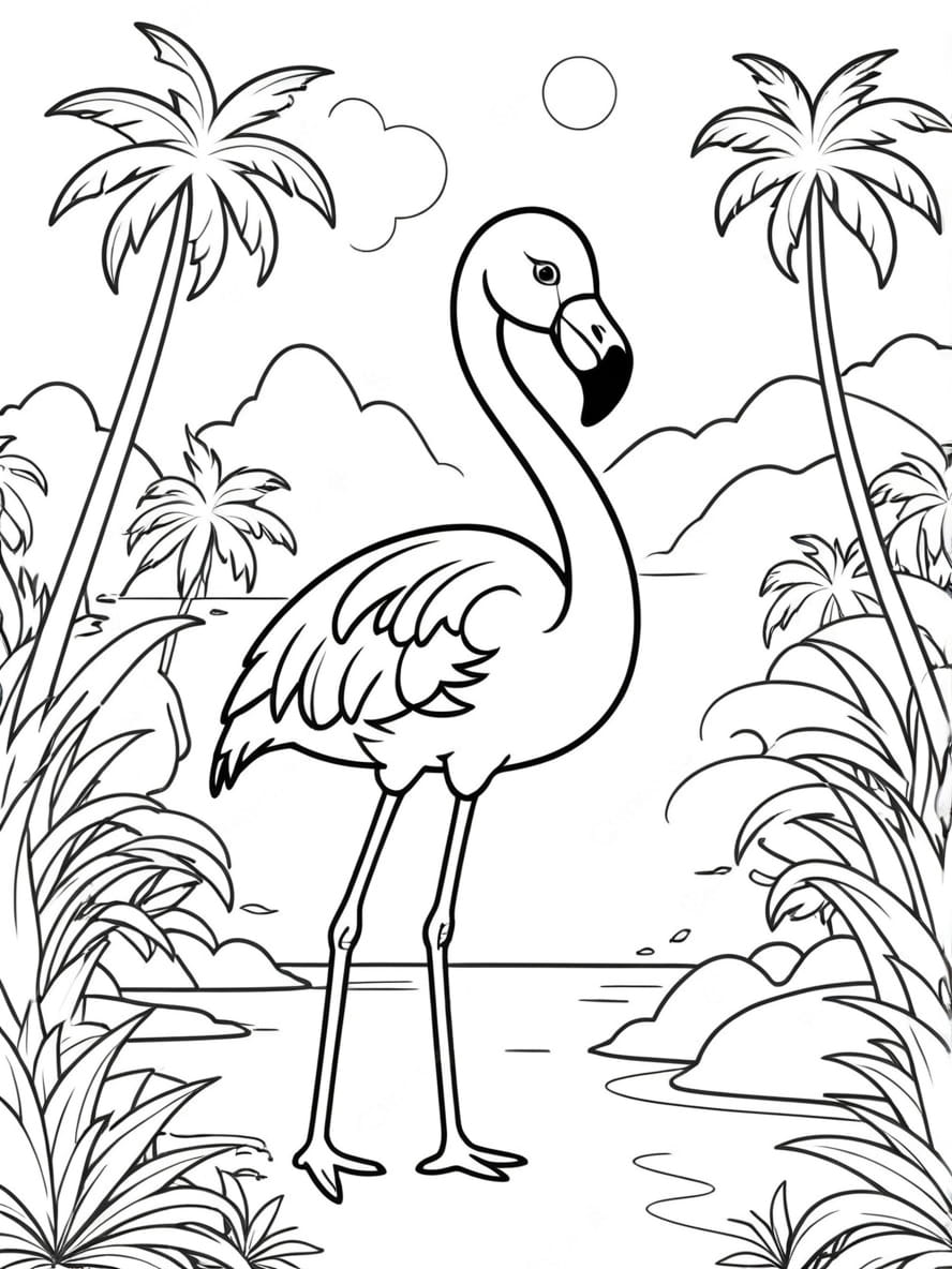 Flamingo Tropical Habitat Coloring Pages