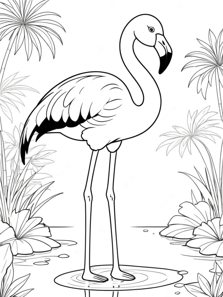 Flamingo Tropical Oasis Coloring Pages