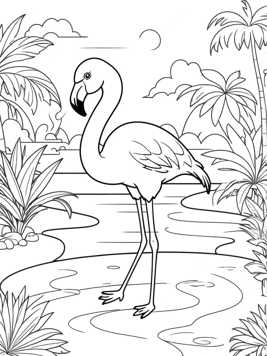 Flamingo Tropical Water Coloring Pages