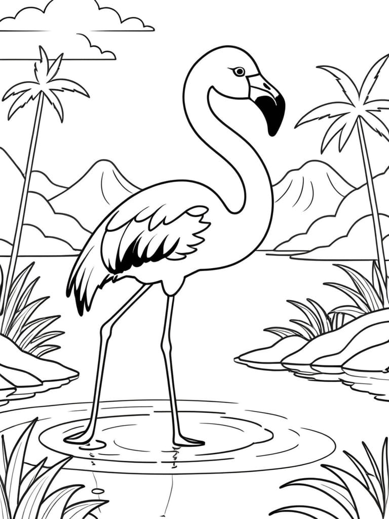 Flamingo Water Mountains Coloring Pages