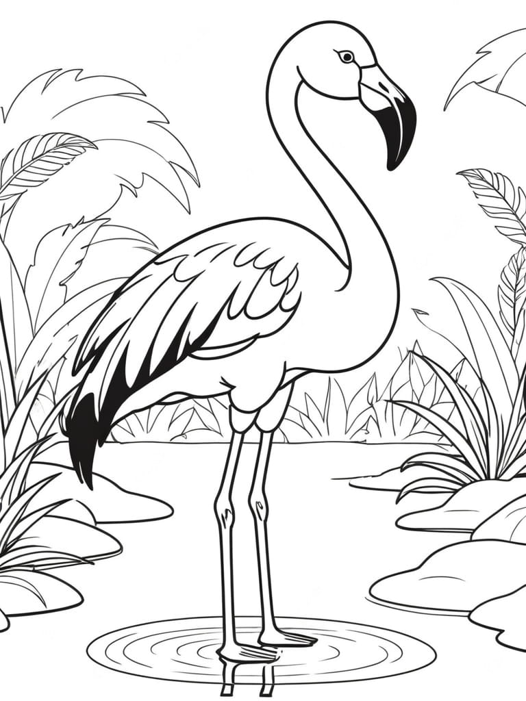 Flamingo Water Reflection Coloring Pages