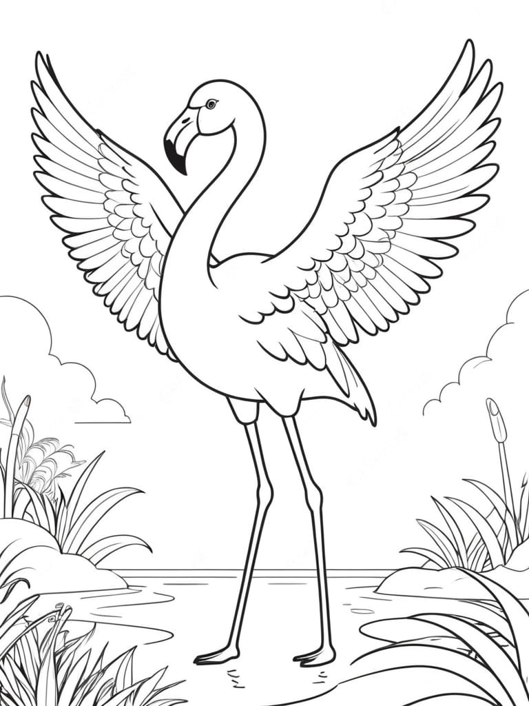 Flamingo Wings Spreading Coloring Pages