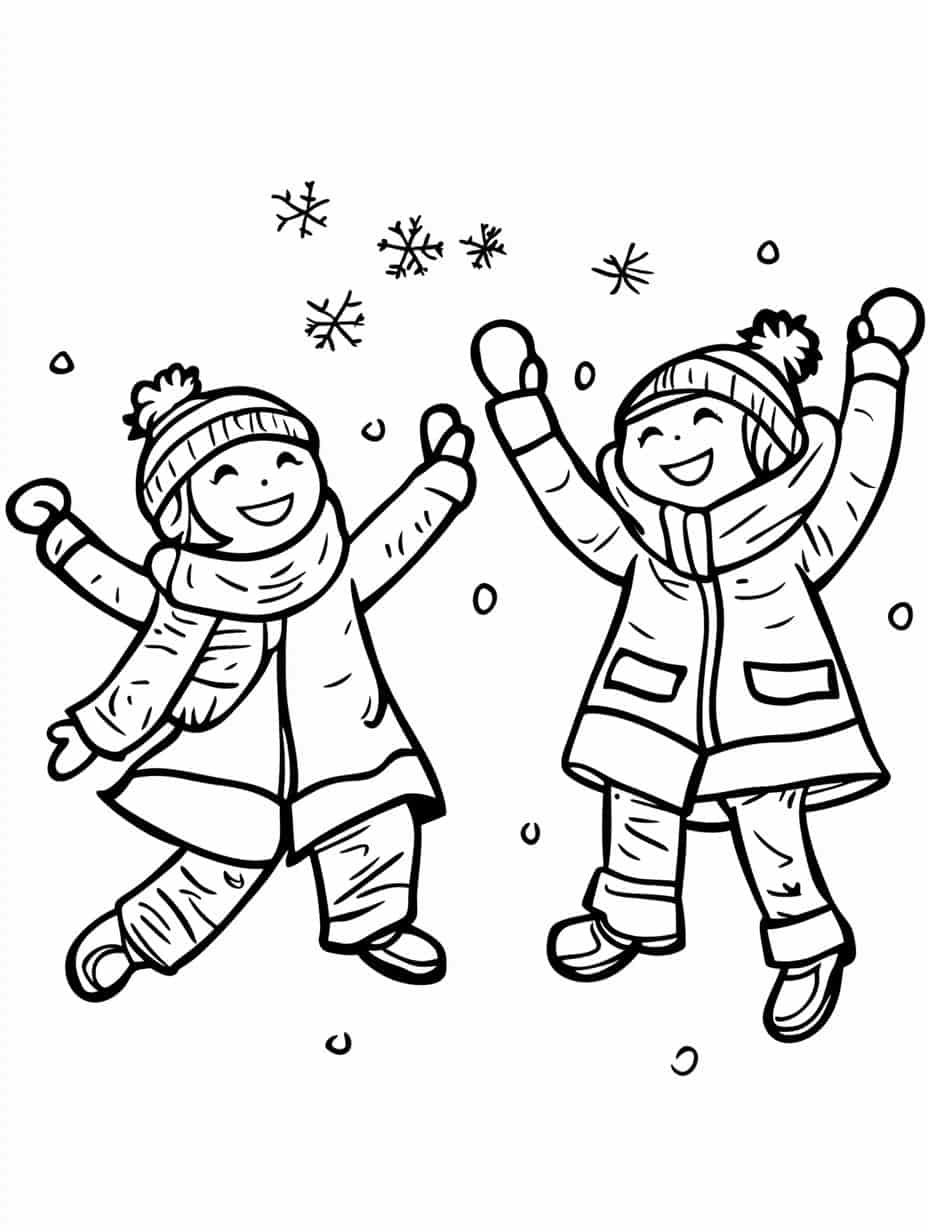 Kids Playing In Snow Coloring Pages