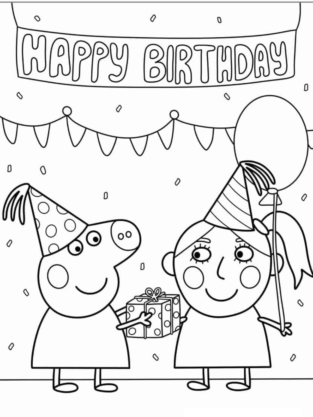 Peppa Pig Happy Birthday Coloring Pages