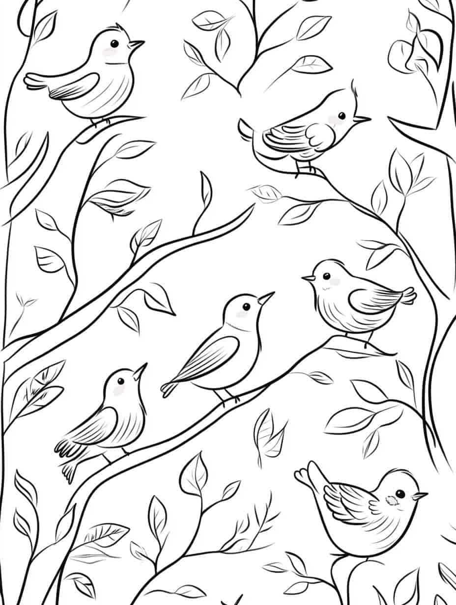 Simple Birds In The Forest Canopy Coloring Pages