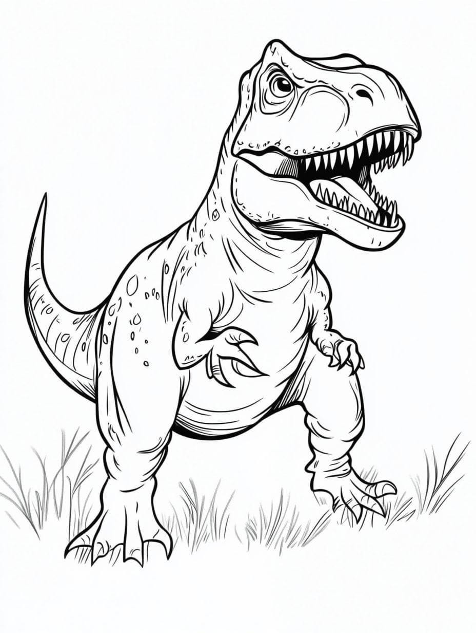 T Rex And Grass Coloring Pages