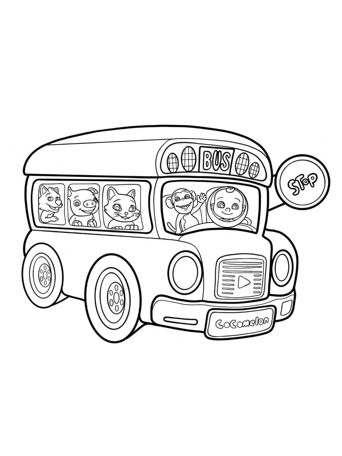 Wheels On The Bus Cocomelon Coloring Pages