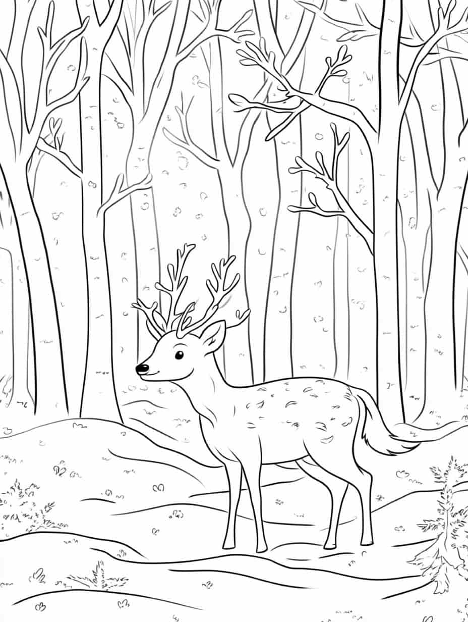 Winter Deer Forest Coloring Pages