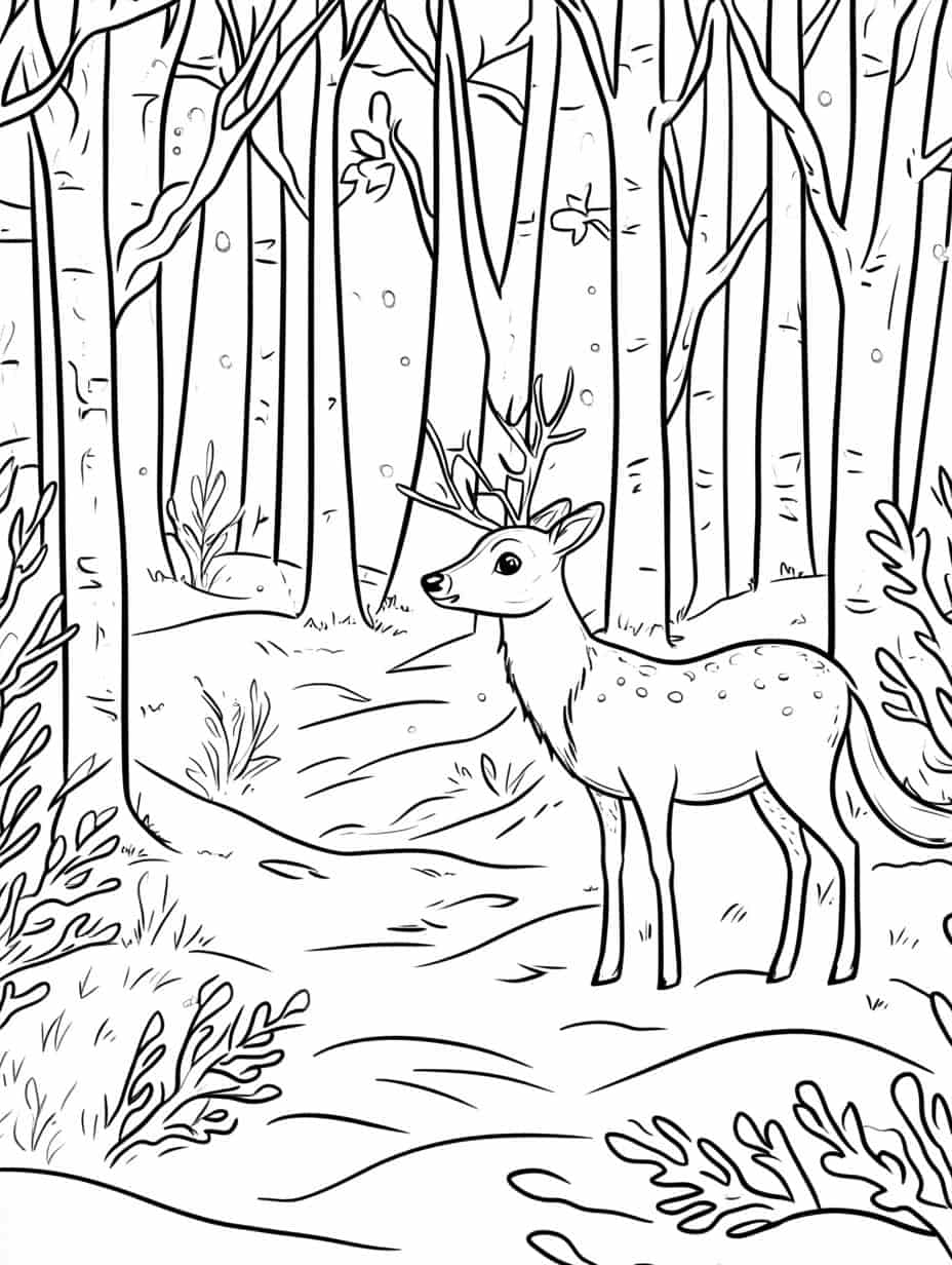 Winter Wildlife Deer Coloring Pages