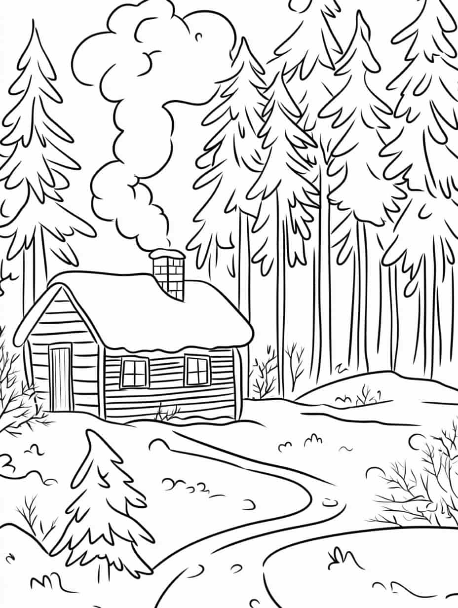 Winter Wonderland Cabin Coloring Pages