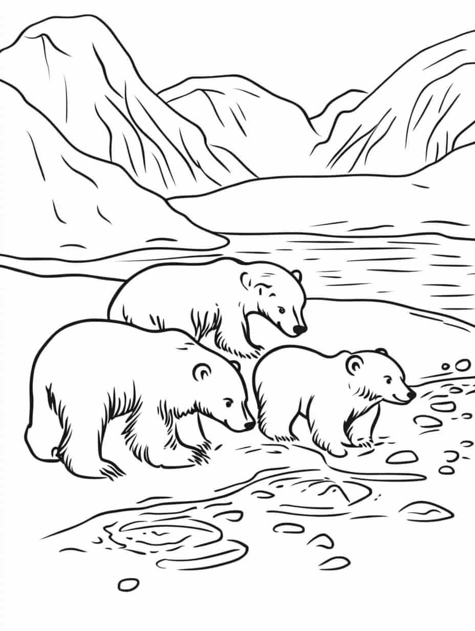 Winter Bears By Water Coloring Pages