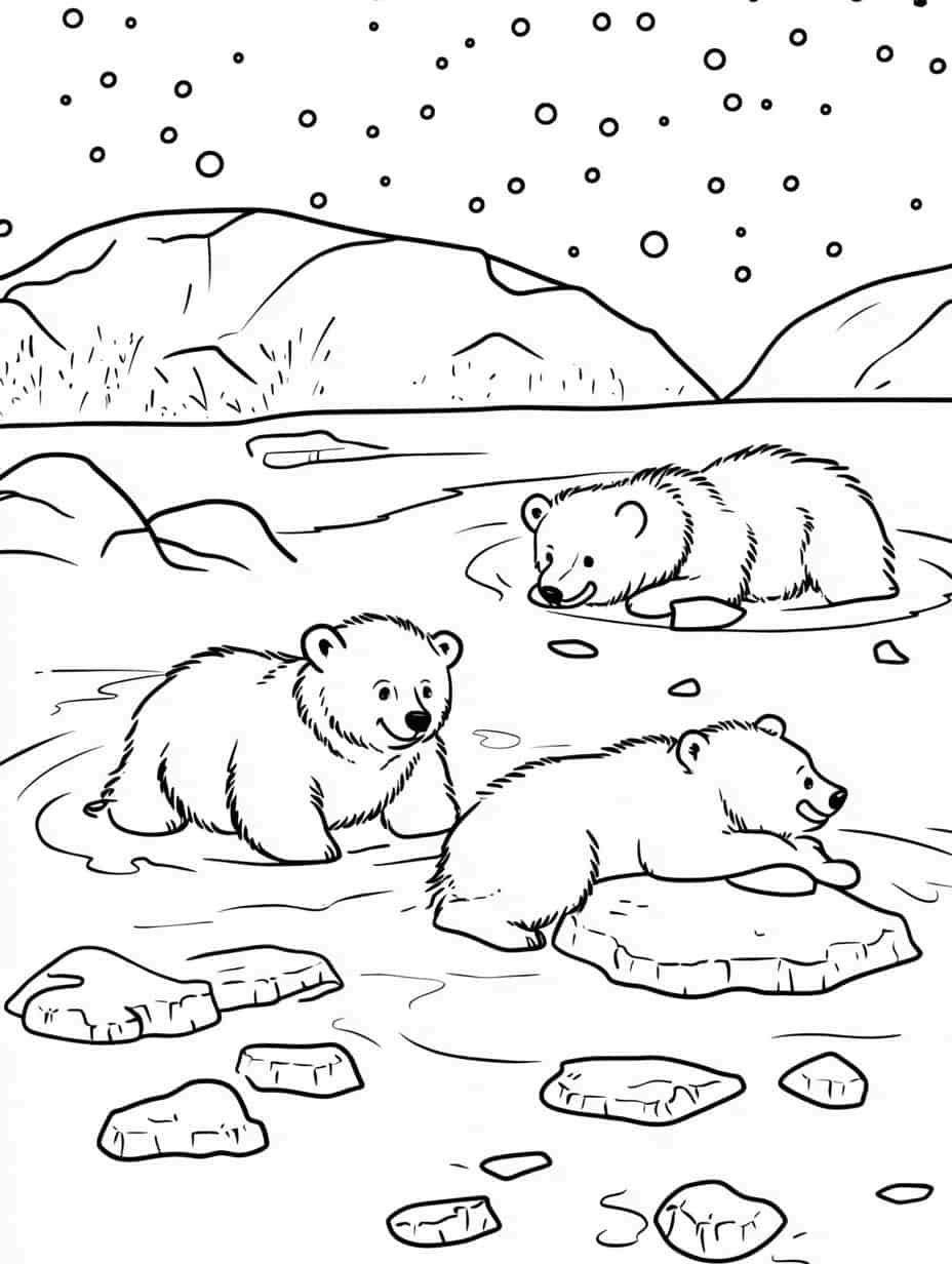 Winter Bears Near Water Coloring Pages