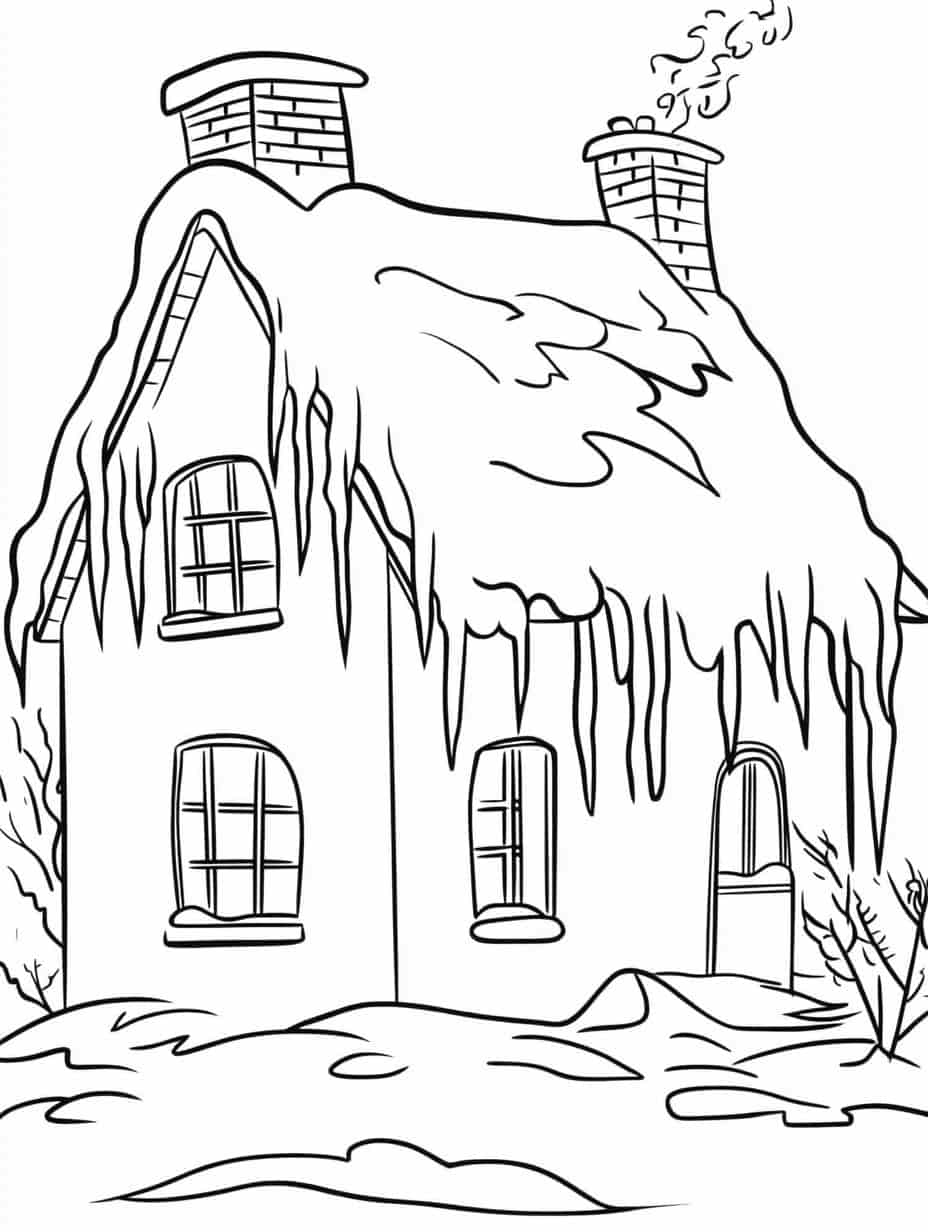 Winter Icicles On House Coloring Pages