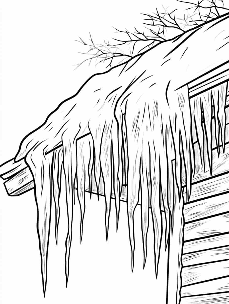 Winter Icicles On Roof Coloring Pages