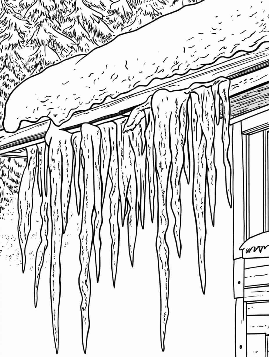 Winter Icicles On Trees Coloring Pages