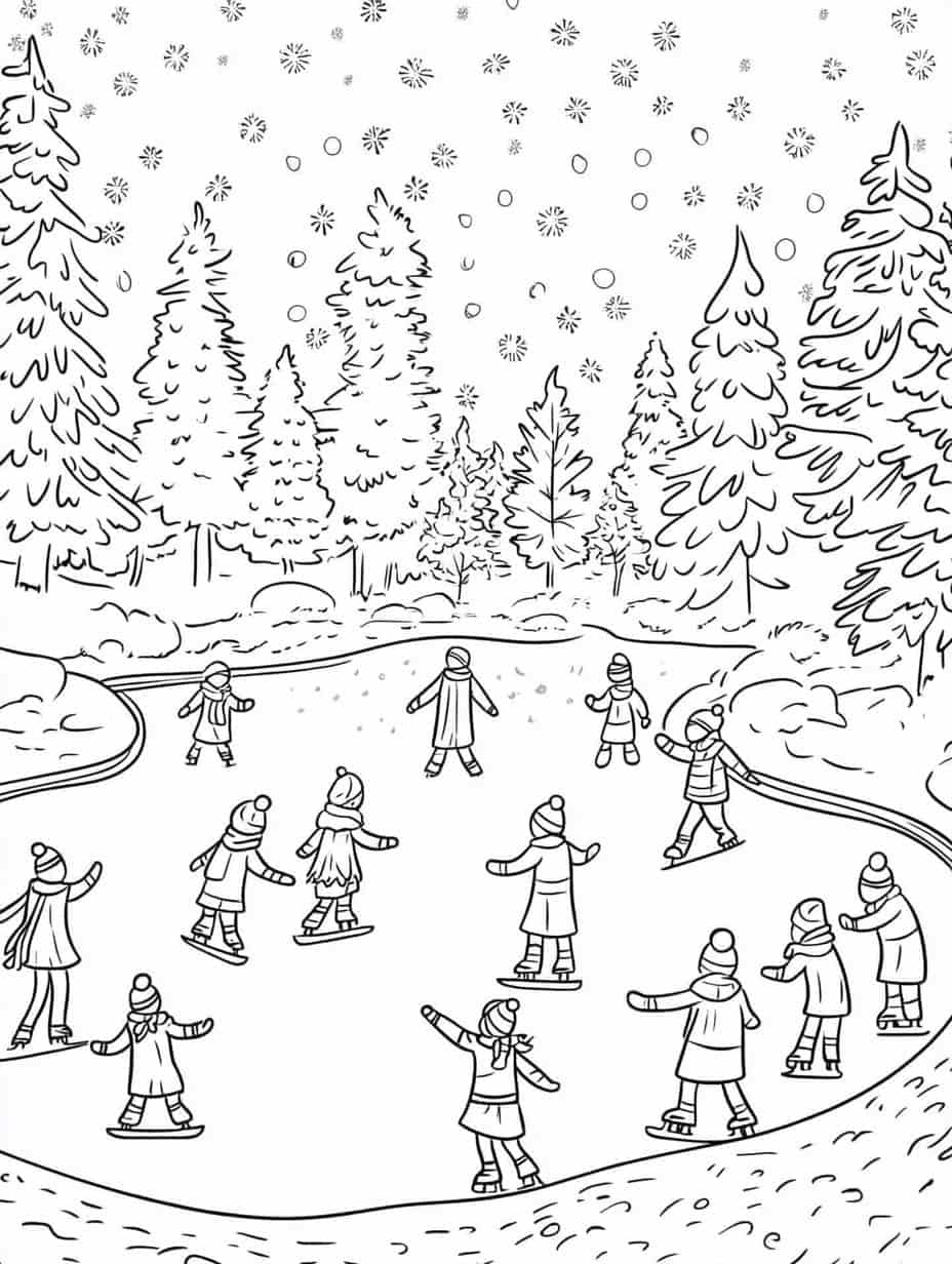 Winter Kids Playing In Snow Coloring Pages