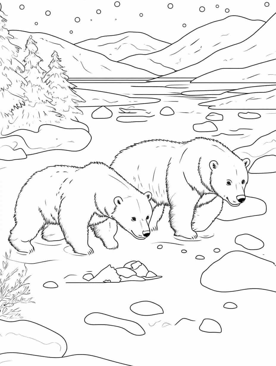 Winter Polar Bears Coloring Pages