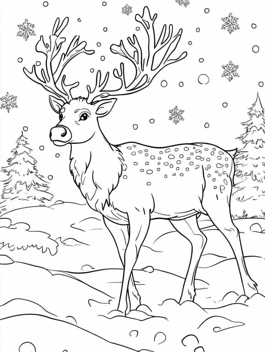 Winter Reindeer In Forest Coloring Pages