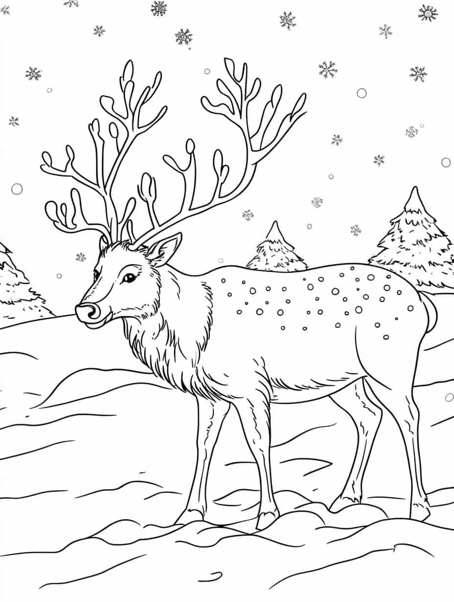 Winter Reindeer In Mountains Coloring Pages