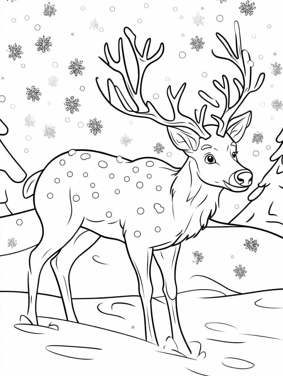 Winter Reindeer In Snow Coloring Pages