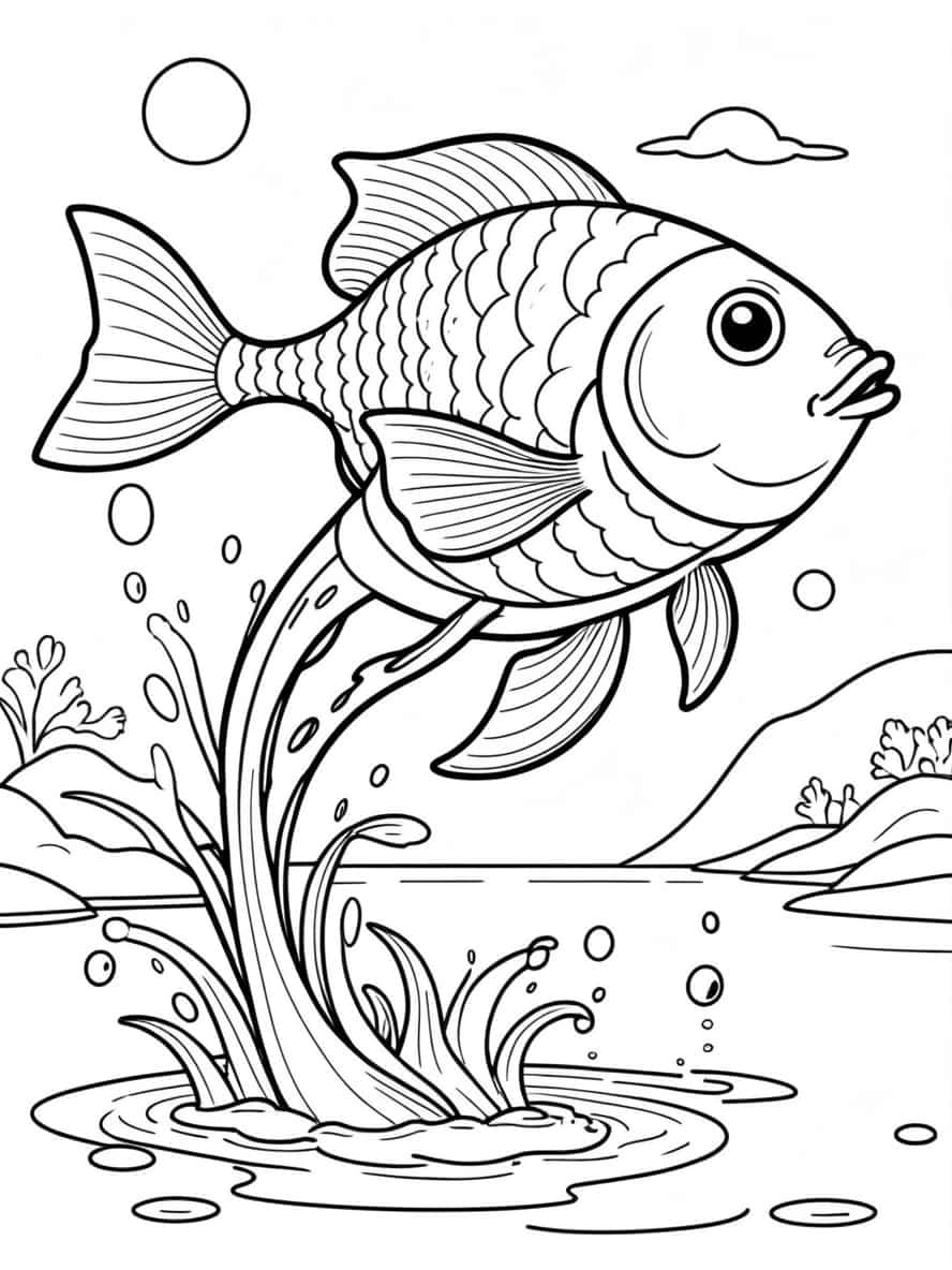 A Fish Jumping Out Of The Water Coloring Pages