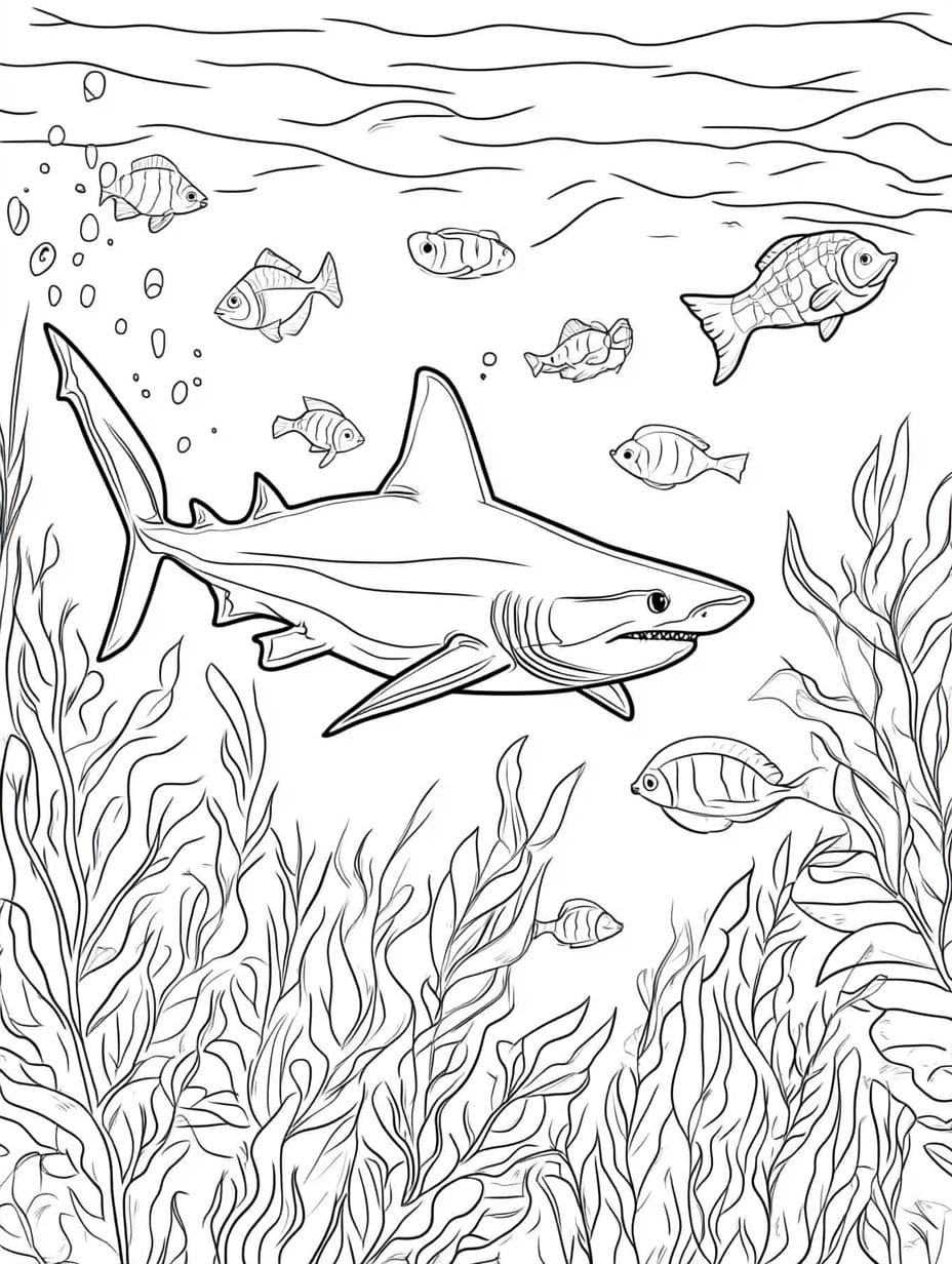 A Shark Swimming In The Ocean Coloring Pages