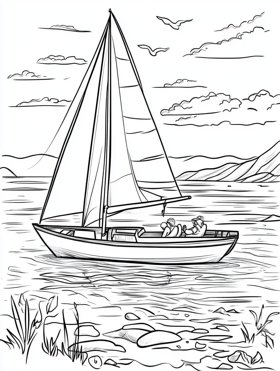 A Small Boat Near Beach Coloring Pages