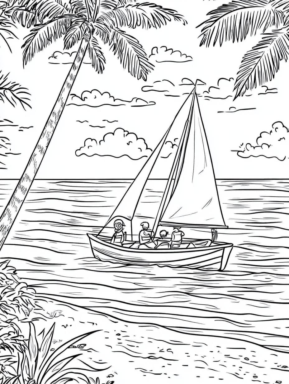 A Small Sailboat On Beach Coloring Pages