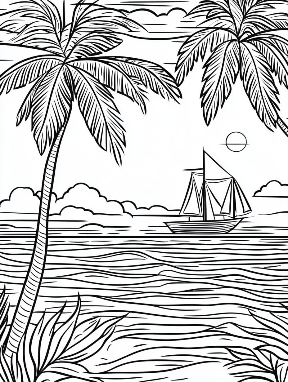 A Stunning Sunset Over The Ocean Coloring Pages