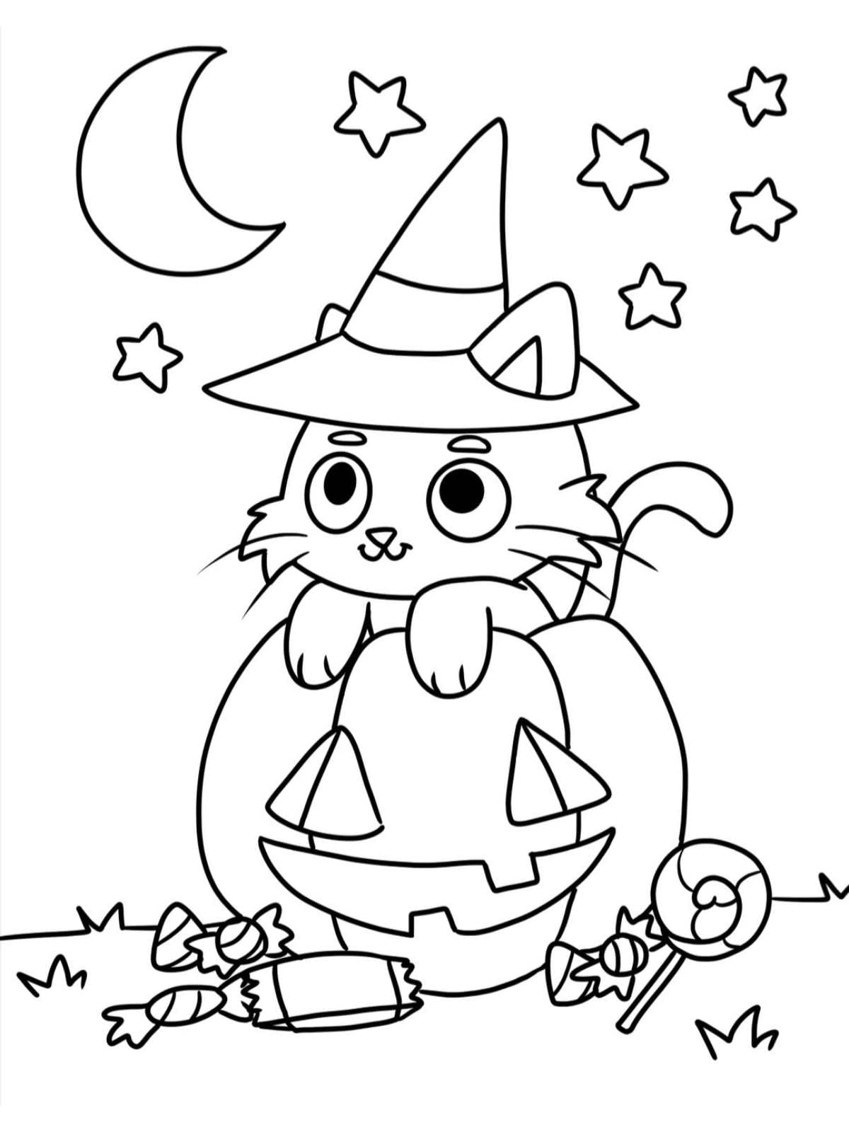 Adorable Halloween Pumpkin Cat Coloring Sheets