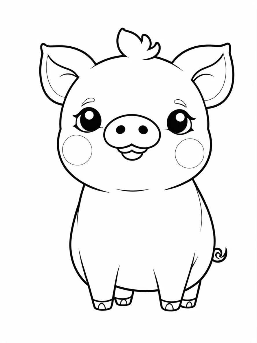 Adorable Kawaii Pig Smile Coloring Page