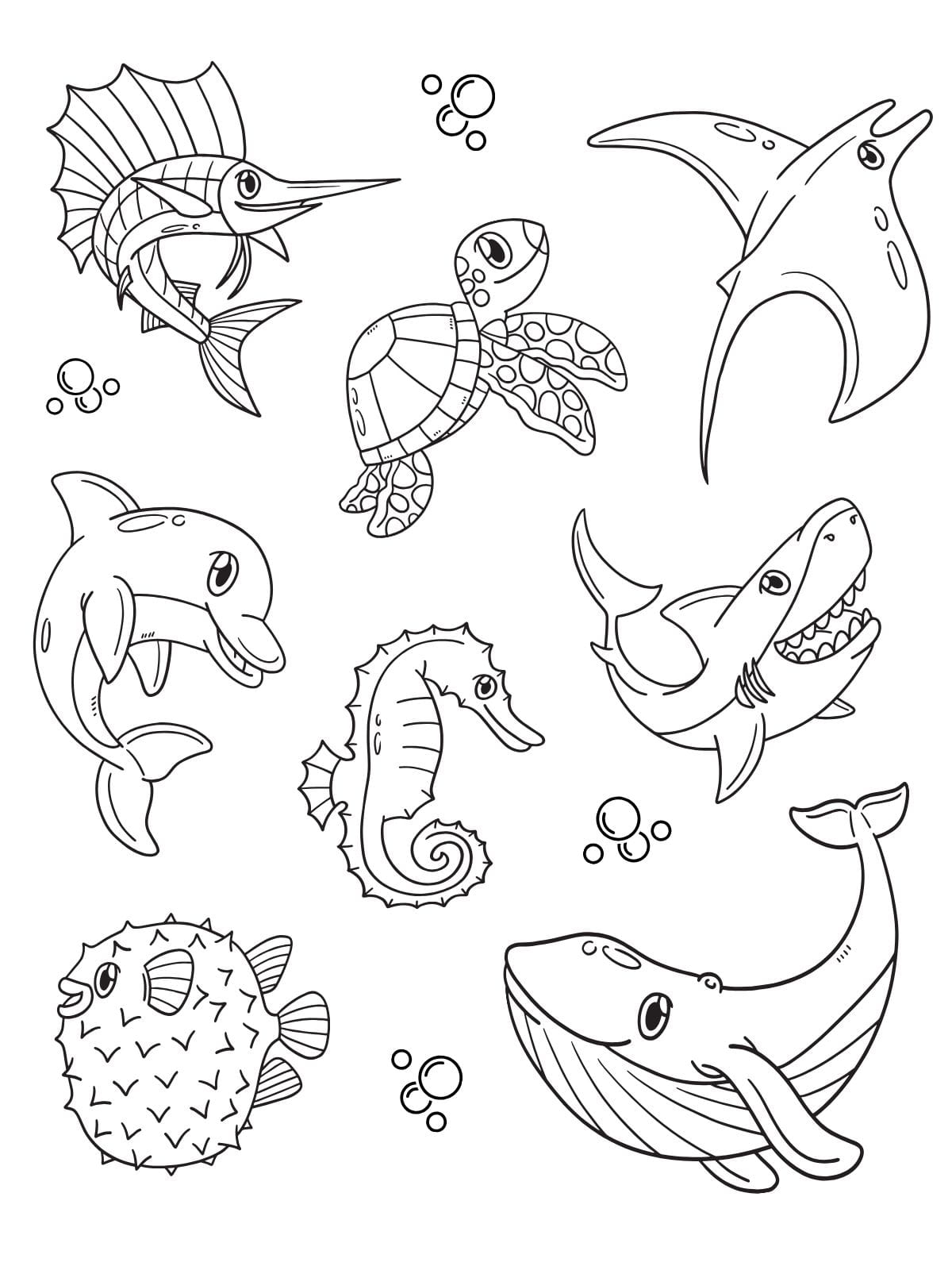 Adorable Sea Animals Coloring Pages