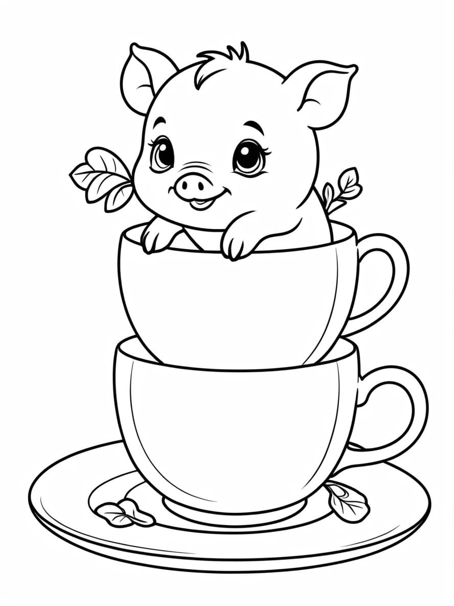 Adorable Teacup Biglet With A Farm Coloring Page For Kids