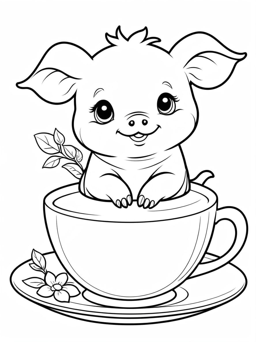 Adorable Teacup Biglet With A Farm Coloring Page