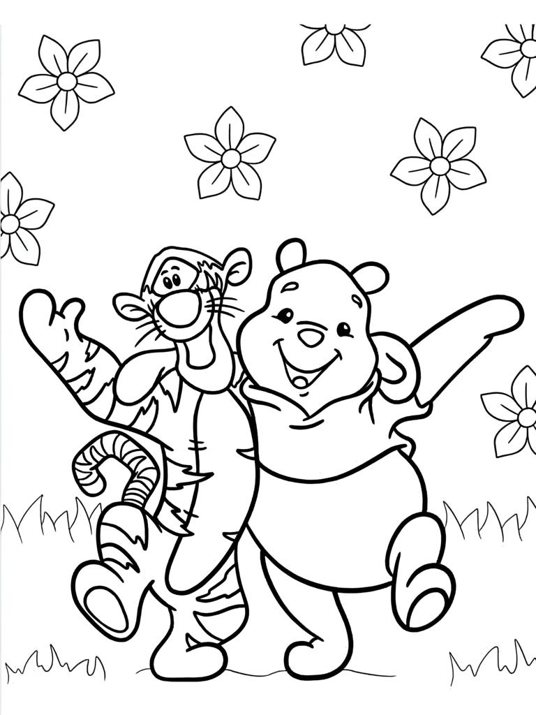 Adorable Winnine The Pooh And Tiger Coloring Pages For Kids