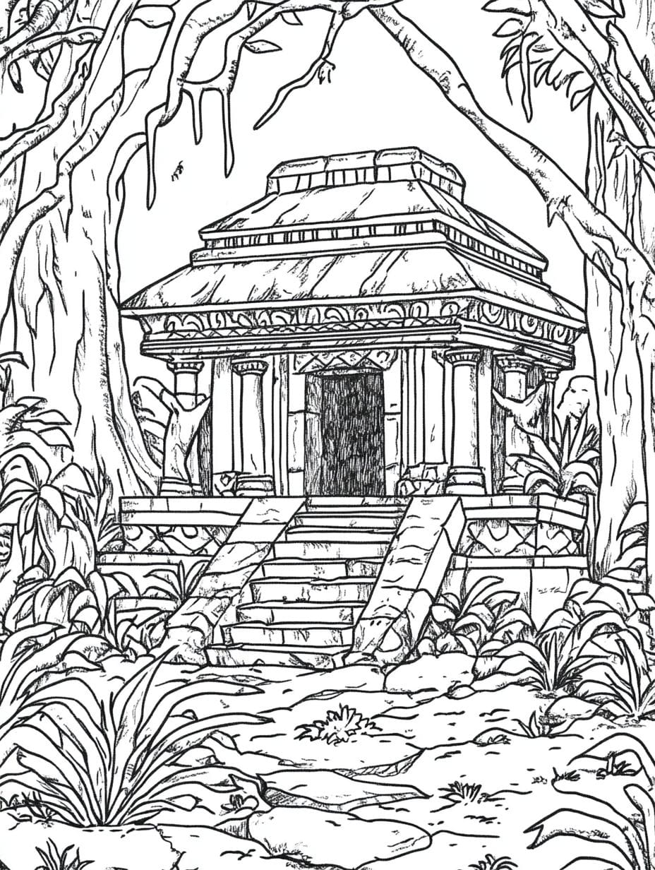 Ancient Temple Ancient Jungle Coloring Pages